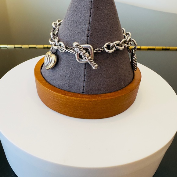 David Yurman Authentic Luxury Vintage Pearl Blue Topaz 18K Silver Charm Bracelet - Picture 6 of 17